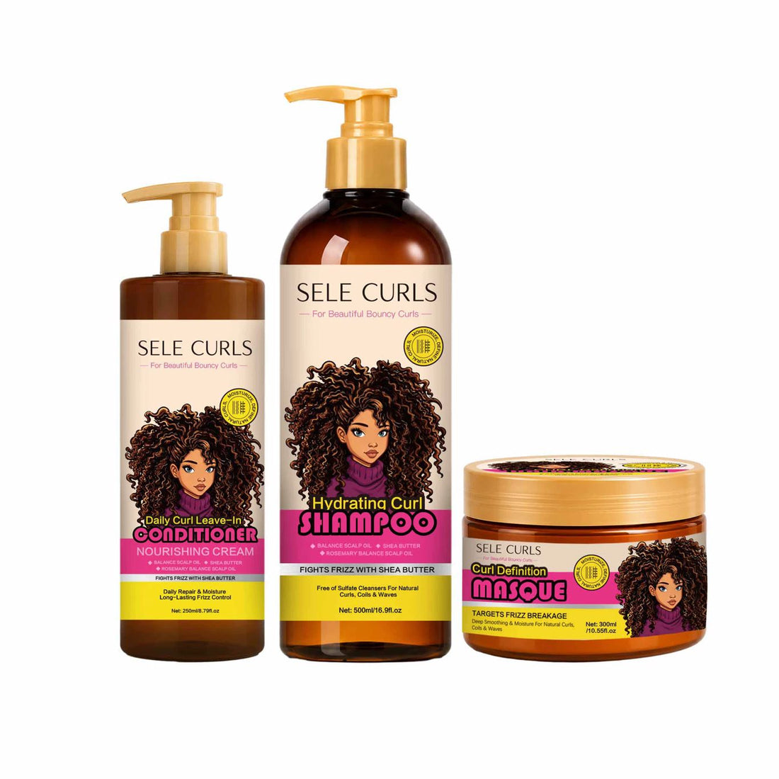 Sele Curls Complete Curl Care Set - shampoo, leave-in conditioner and masque