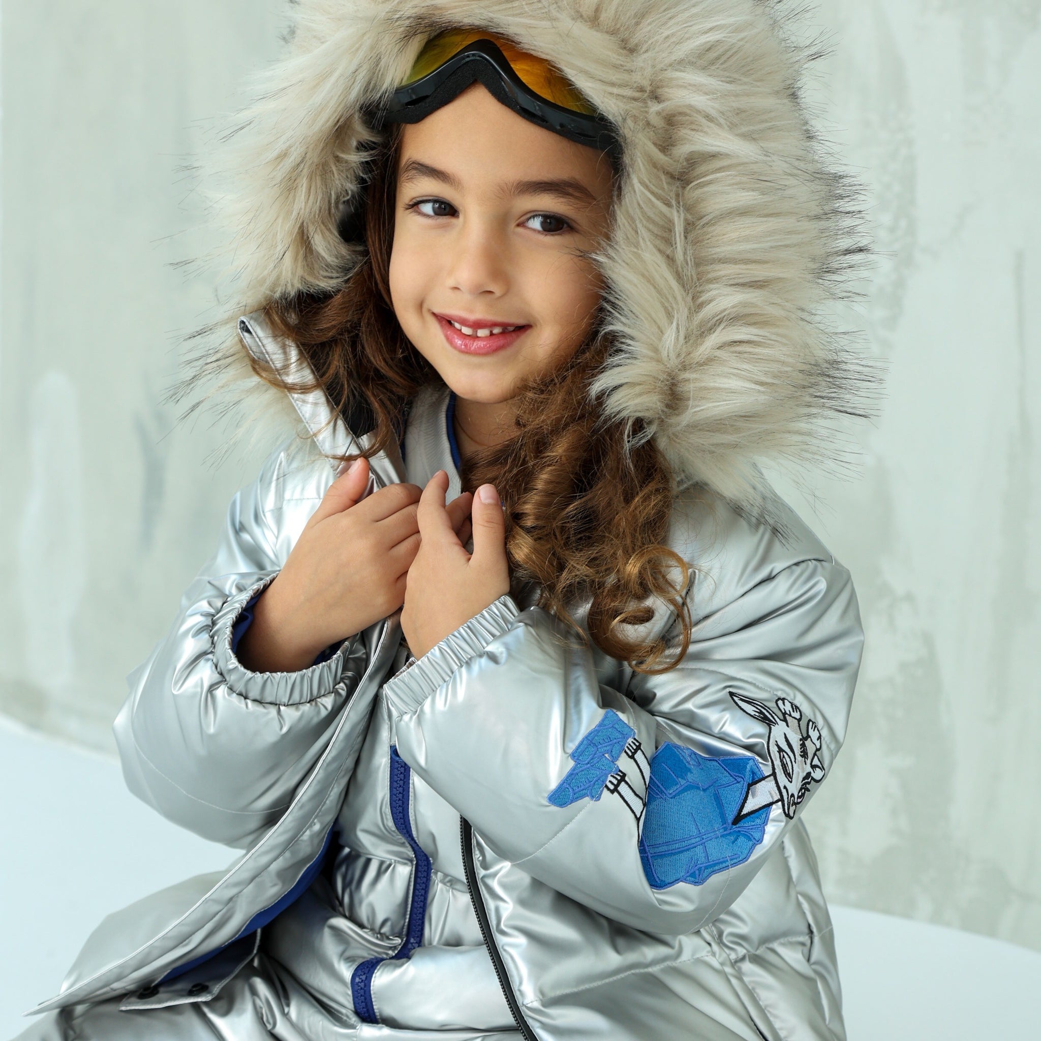 Silver And Blue Embroidered Two Piece Snowsuit