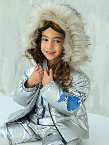 Silver And Blue Embroidered Two Piece Snowsuit