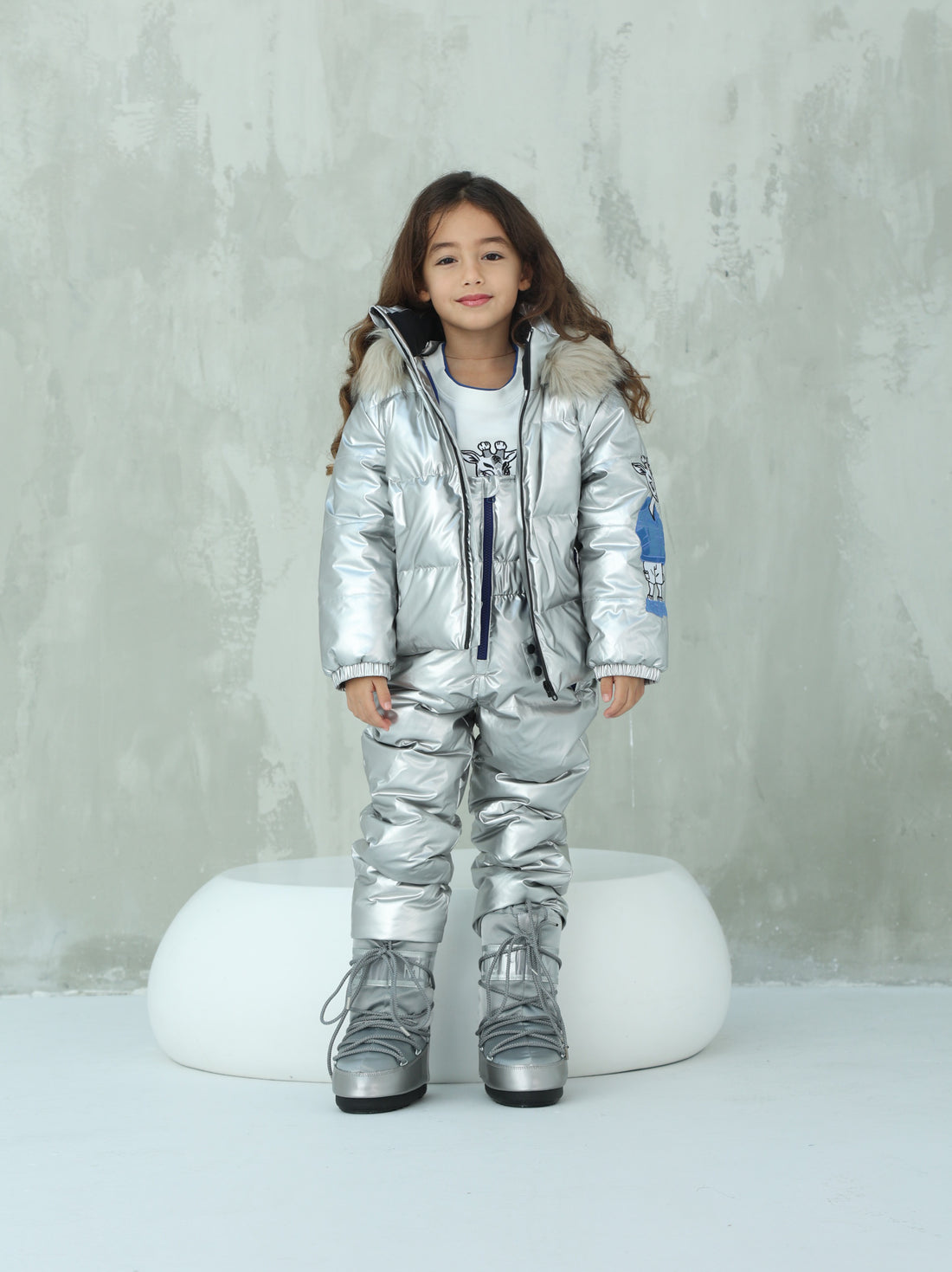 Silver And Blue Embroidered Two Piece Snowsuit