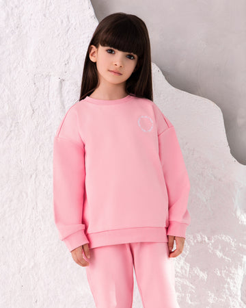 Pink Cotton Sweatshirt & Trousers Set