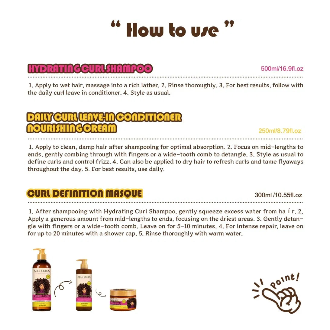 Sele Curls Complete Curl Care Set - shampoo, leave-in conditioner and masque